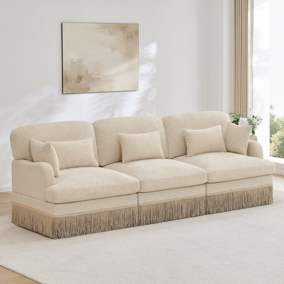 100" Comfy Chenille Leopard Print 3-Seater Modular Sectional Sofa, Ergonomic Design, Easy Assembly, Deep Seat, Beige Coffee