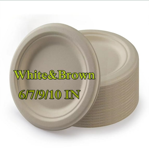 100% Compostable 6 Inch Heavy-Duty Paper Plates Eco-Friendly Disposable Sugarcane Plates - Brown Unbleached
