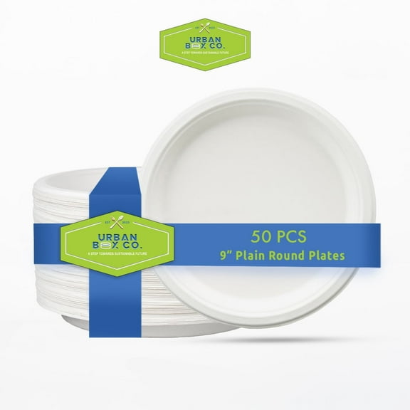 Urban Box Co 9-inch Heavy Duty Paper Plates, Eco-Friendly, Disposable & BFA Free, 50 Count, 1 Pack