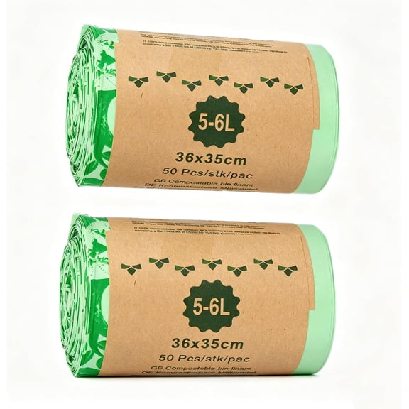 100% Compostable Bags for Kitchen Countertop Compost Bin, 1, 1.2, 1.3, 1.5 Gallon Food Scrap Trash Bags, ASTM D6400 BPI OK Compost Home Certified (2 Pack, Green)