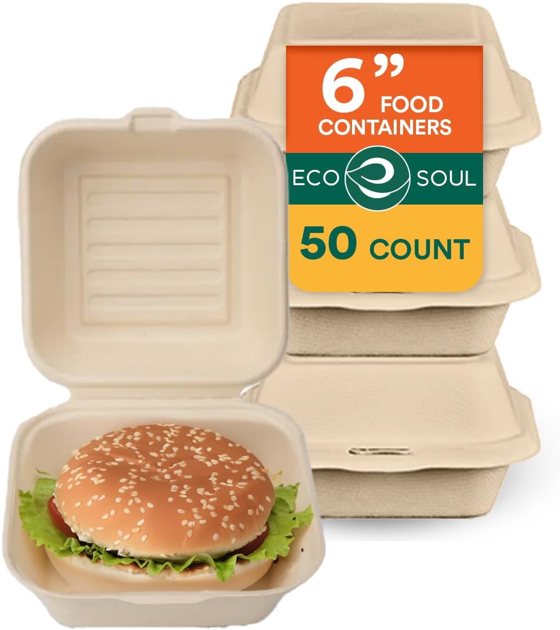 100% Compostable Clamshell Take Out Food Containers [6X6 100-Pack ...