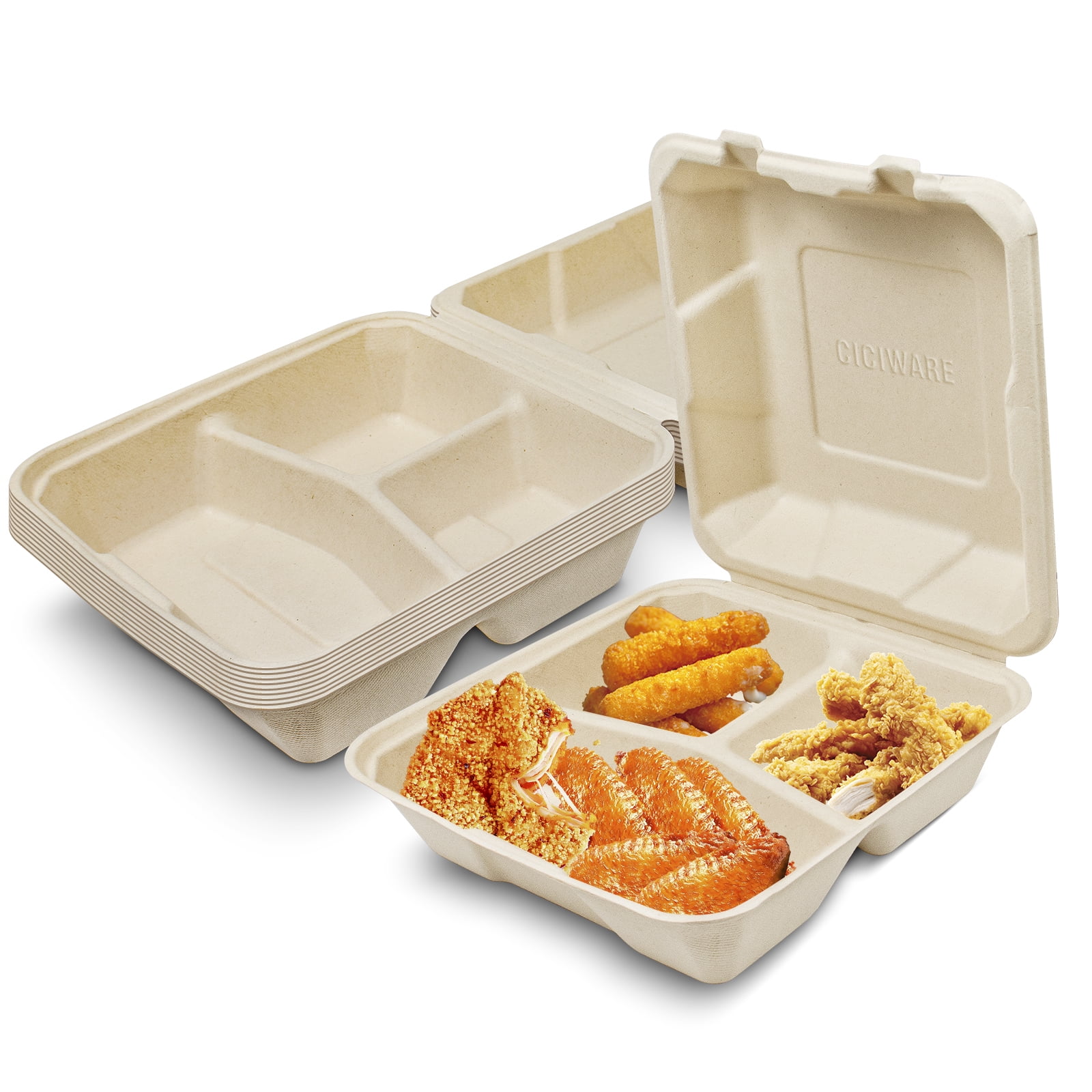 100% Compostable Disposable Food Containers with Lids [8”X8” 200 Pack] —  Earth's Natural Alternative®