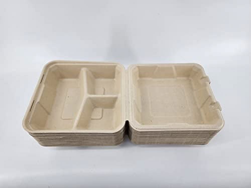  8X8 3Compartment 50-Pack Plastic Clamshell Take Out Food  Containers, Heavy Duty To-go Disposable Lunch Box For Cake, Sandwich,  Salad, Dessert, Restaurant Meal Prep Packaging Catering Hinged Container :  Industrial & Scientific