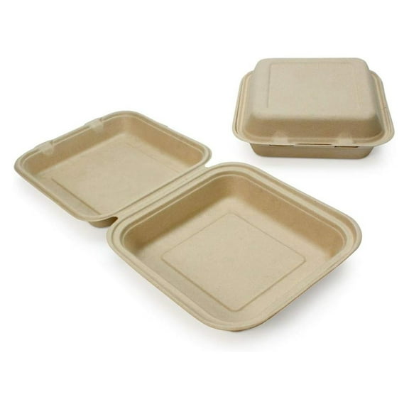 100% Compostable Disposable Food Containers with Lids [8X8 200 Pack] Eco-Friendly Take-Out TO-GO Containers, Heavy-Duty, Biodegradable, Unbleached by 8" 1 compartment 200 pack