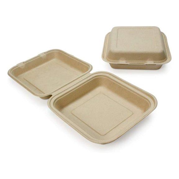 100% Compostable Disposable Food Containers with Lids [8”X8” 200 Pack] Eco-Friendly Take-Out TO-GO Containers, Heavy-Duty, Biodegradable, Unbleached by