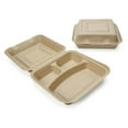 thumbnail image 1 of 100% Compostable Disposable Food Containers with Lids [9”X9” 3-Comp 200 Pack] Eco-Friendly Take-Out TO-GO Containers, Heavy-Duty, Biodegradable, Unbleached by KriKac, 1 of 7