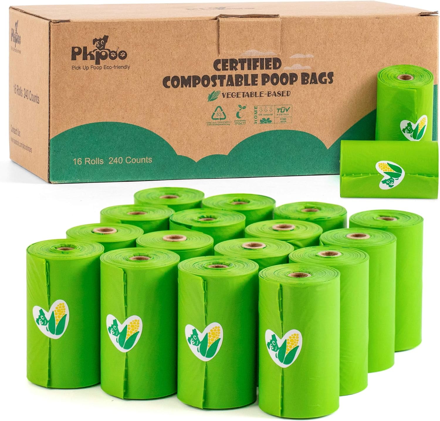 100% Compostable Dog Poop Bags, Extra Wide, Vegetable-Based Large Poop Bags for Dogs, Biodegradable Waste Bags for Poo, Cat Litter, Diaper Sacks, Unscented, 240 Counts