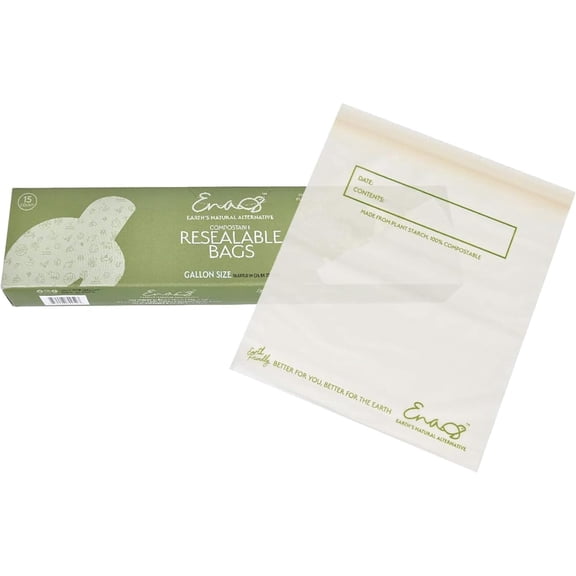 100% Compostable Food Storage Bags [Gallon 50 Pack] Eco-Friendly Freezer Bags, Resealable Bags, Heavy-Duty, Reusable, Off-White by