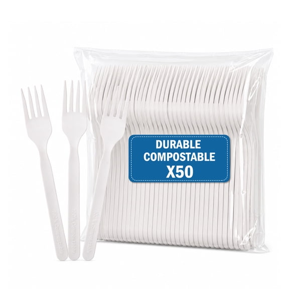100% Compostable Forks, 140 Pack 7 Inch Large Disposable Utensils, Eco Friendly Heat Resistant Plastic Alternative