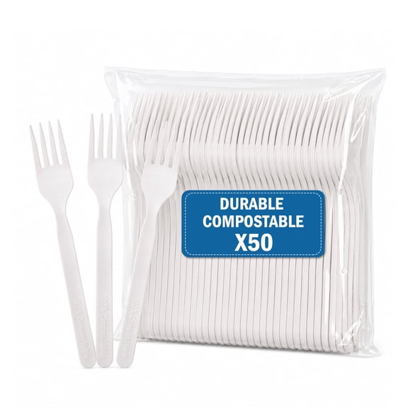 100% Compostable Forks, 140 Pack 7 Inch Large Disposable Utensils, Eco Friendly Heat Resistant Plastic Alternative