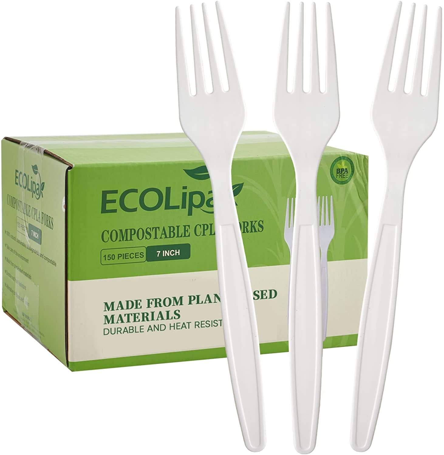 100% Compostable Forks 150 Pack, 7 Inch Large Size Biodegradable ...