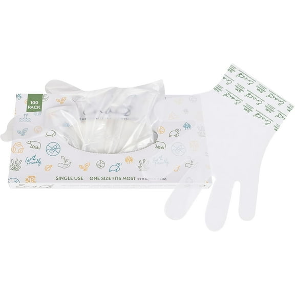 100% Compostable Gloves Disposable Latex Free [One Size Fit Most 100CT] Food Service Disposable Gloves Food Prep Cooking Gloves Eco-Friendly by Off-white