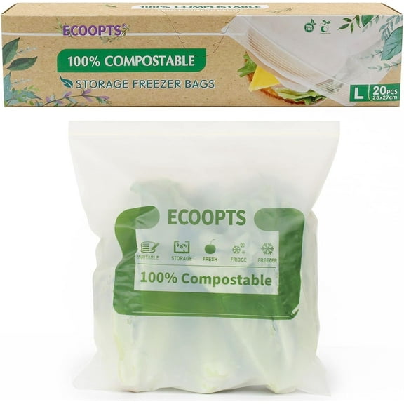 100% Compostable Large Gallon Zip Bag | ECO-Friendly Food Storage Bags | Freezer Bag | Plant-Based BPA-free | Seal well for Fruit,Food and Snack (1, Large)