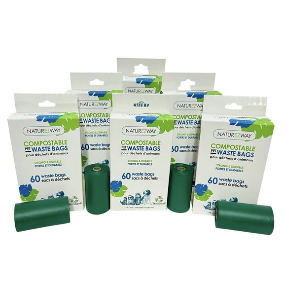 100% Compostable - NatureZways 360 Count, 6 Packs of Pet Waste Bags,Unscented, Durable, Leak Proof, Heavy Duty Go Green Keep Your Furry Friend and the Environment Happy 3 lbs