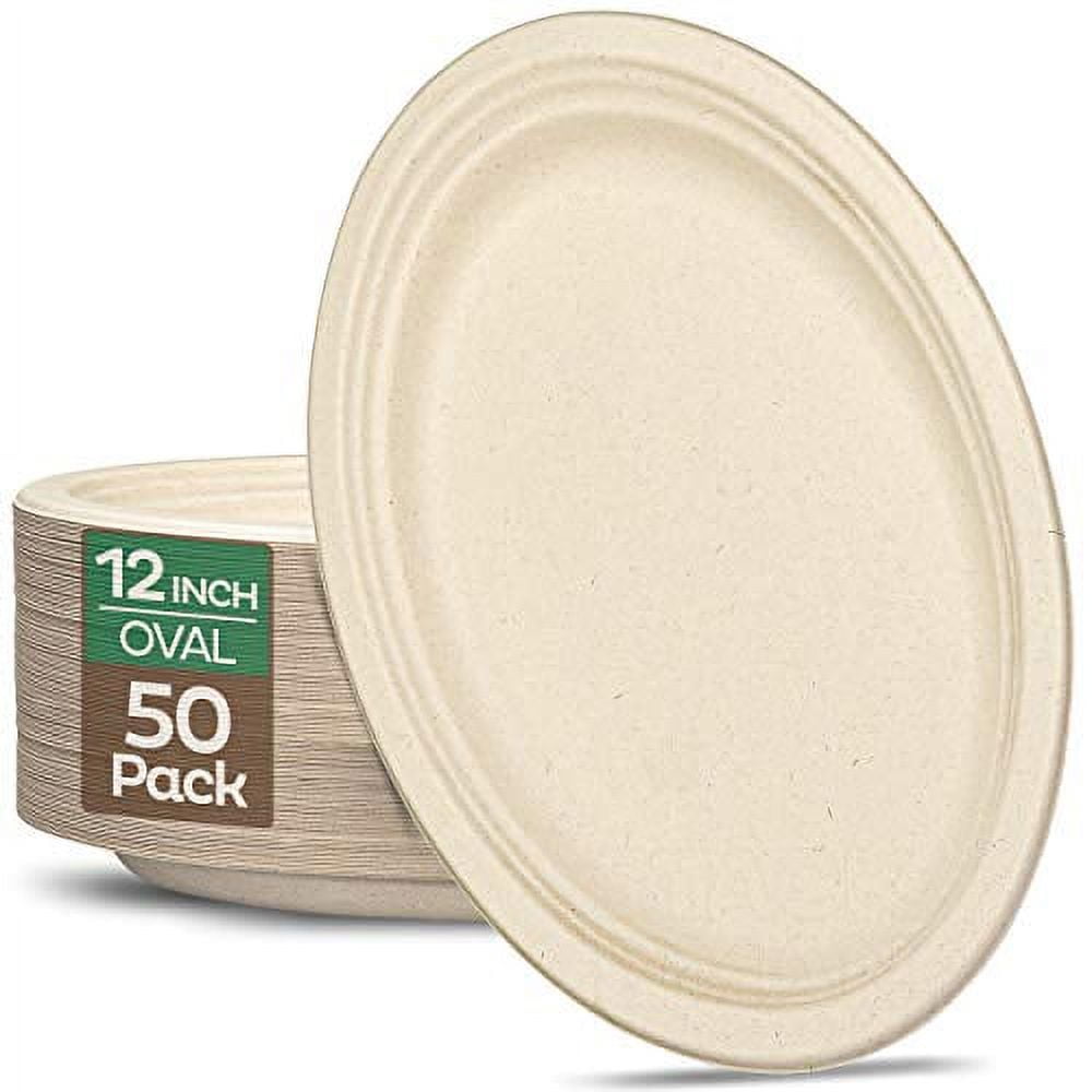 100 Compostable Oval Paper Plates 12.5 inch 50 Pack Elegant