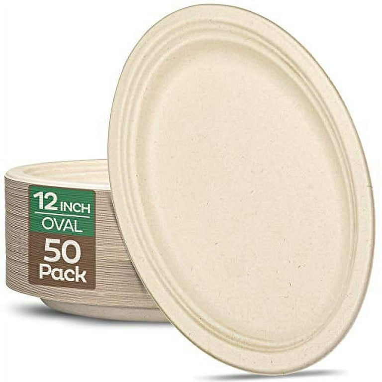 100% Compostable 9 Inch Paper Plates [150-Pack] Heavy-Duty Eco