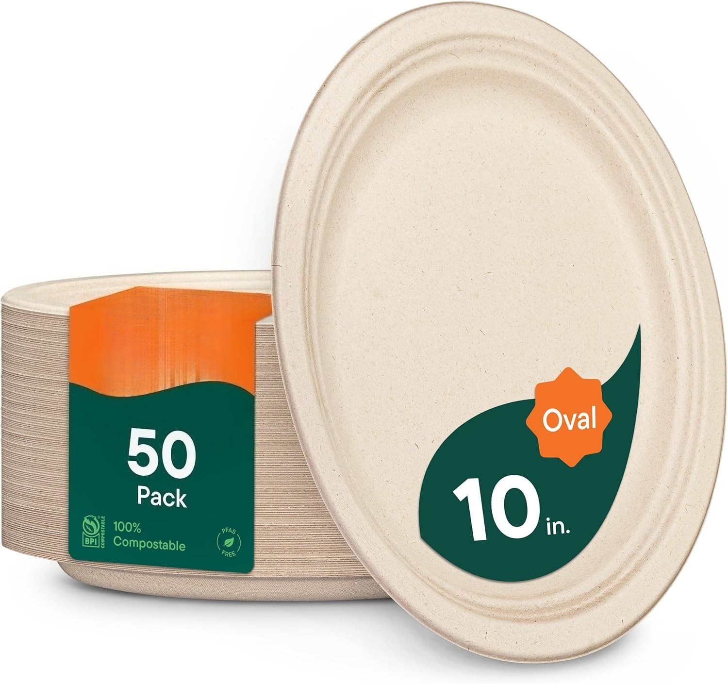 100% Compostable Oval Paper Plates [50-Pack] - {PFAS-Free} - {BPI ...