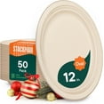 thumbnail image 1 of 100% Compostable Oval Paper Plates [50-Pack] - {PFAS-Free} - {BPI Certified} - [12 Inch] Heavy Duty, Eco-Friendly, Biodegradable Bagasse Platters - Natural Brown 12" Oval Platter Plates by, 1 of 4