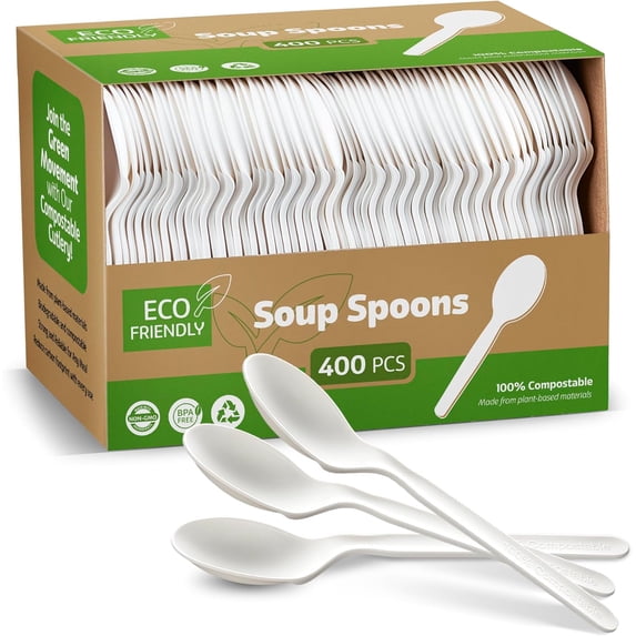100% Compostable PLA Spoons Bulk Pack 400 Pcs Biodegradable Disposable Plastic Cutlery Utensils