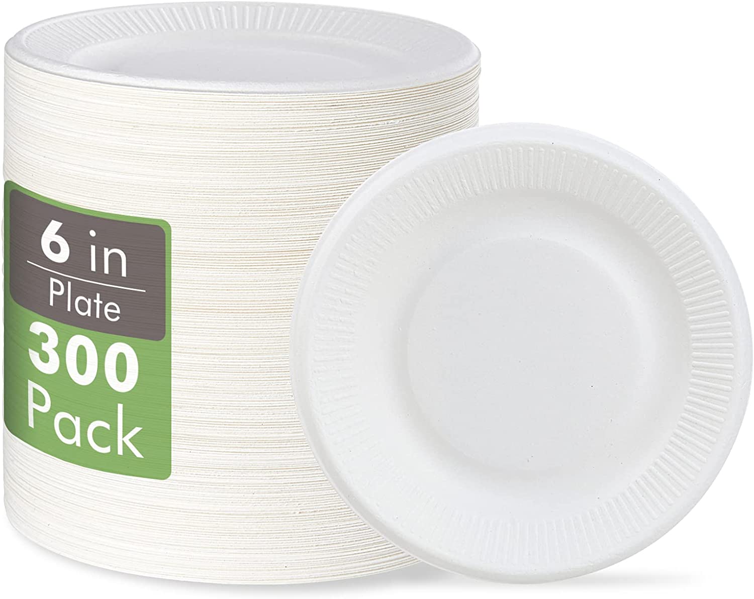 100% Compostable Small Paper Plates, 300 Pack 6 Inch Disposable Paper Plates, Uncoated Biodegradable, Made of Sugar Cane Fibers, Perfect for Sandwich, Cake, and Snack