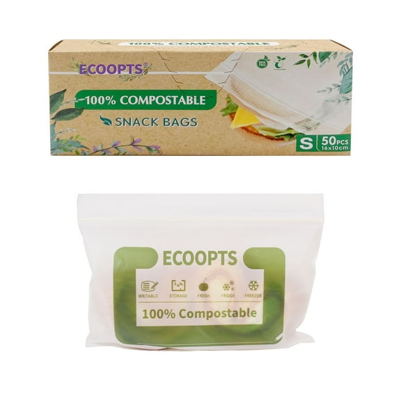100% Compostable Snack Zip Bag | ECO-Friendly Small Storage Bags | Freezer Bag | Plant-Based BPA-free | Seal well for Cookie, Chips and Snack