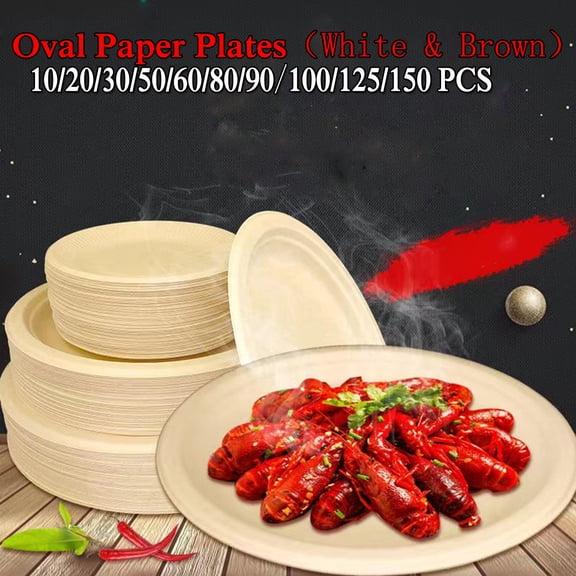 100% Compostable White Oval 12.5-inch Paper Tray Heavy Quality Disposable Plates.