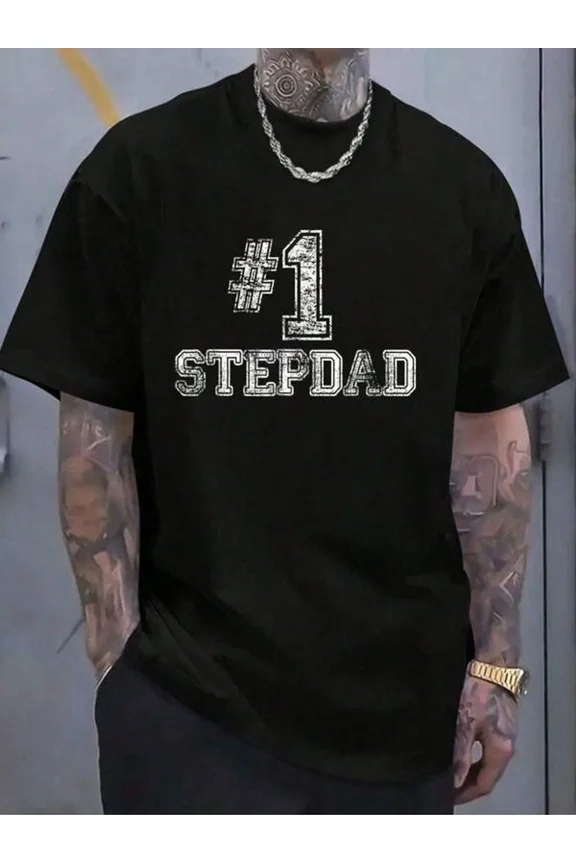 100% Cotton # 1 StepDad T Shirt Step Dad Number One Father's Day Gift Tee T-Shirt Casual Short Sleeve Shirt Women's Men's Graphic Tee Causal Tops