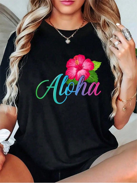 100% Cotton 100% CottonI Aloha Hawaii Beach Hawaiian Island Flower Luau Party Vintage T-Shirt