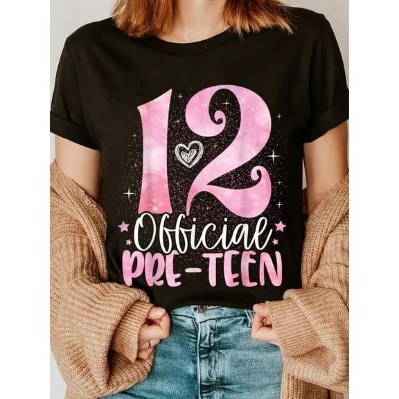 100% Cotton 12 Official Pre- 12th Birthday Girl 12 Year Old T-Shirt