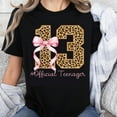 thumbnail image 1 of 100% Cotton 13th Birthday Shirt Leopard Print Pink Bow Official Teenager T-Shirt for Girls 13 Year Old Birthday Gift Party Wear, 1 of 5