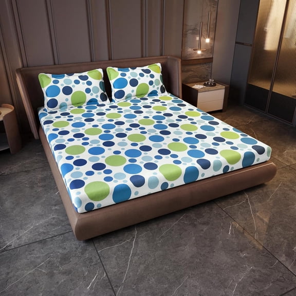 100% Cotton 144 TC Bedsheet for Double Bed King Size Bedsheet with 2 Pillow Covers (Size:270 X 270 cm, Blue Lagoon, Geometric)
