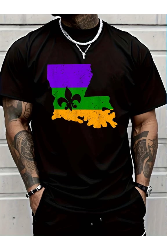 100% Cotton 2019 Mardi Gras Shirt Supply Distressed Mardi Gras Fleur De Lis Black Short Sleeve T-Shirt