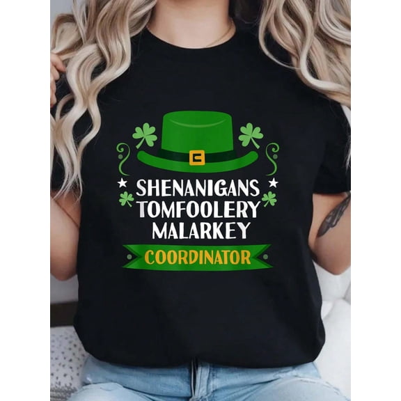 100% Cotton 2024 Tomfoolery Malarkey Shenanigans Coordinator Funny Irish T-Shirt Print Round Neck Short Sleeve T-Shirt For Women Casual, Summer, Women Top Graphic Tees Women Tops
