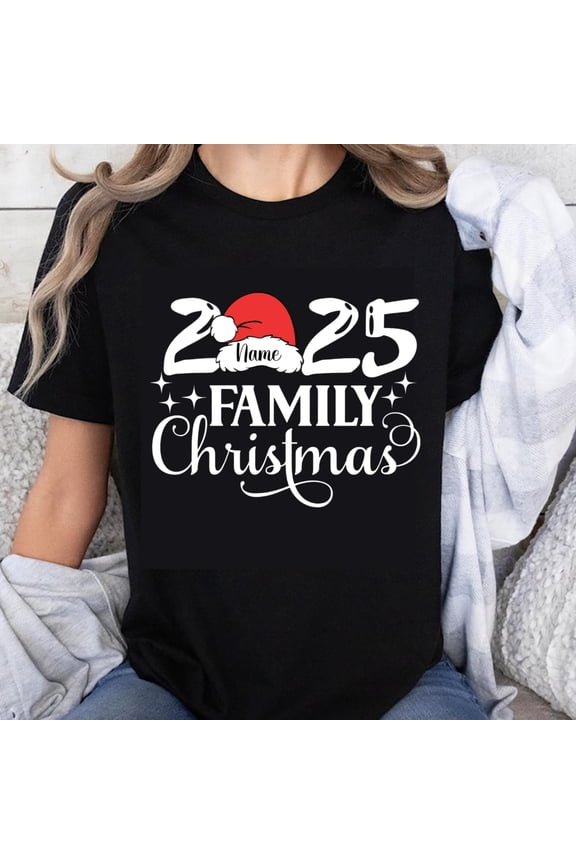100% Cotton 2025 Family Christmas Personalized Name Holiday Shirt For Women Men Unisex Xmas T-Shirt Gift For Family Celebration