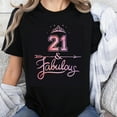 thumbnail image 1 of 100% Cotton 21 and Fabulous Birthday Shirt Women 21st Birthday T-Shirt for Her Princess Crown Design Pink Gradient Tee Party Gift, 1 of 5