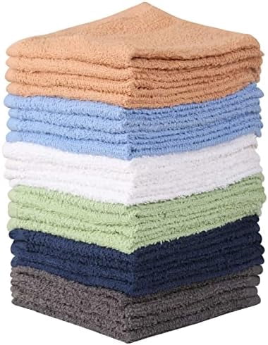 100% Cotton – 24 Pack Wash Cloth Set – Flannel Face Cloths, Highly Absorbent and Soft Feel Fingertip Towels (Multi, Pack of 24)