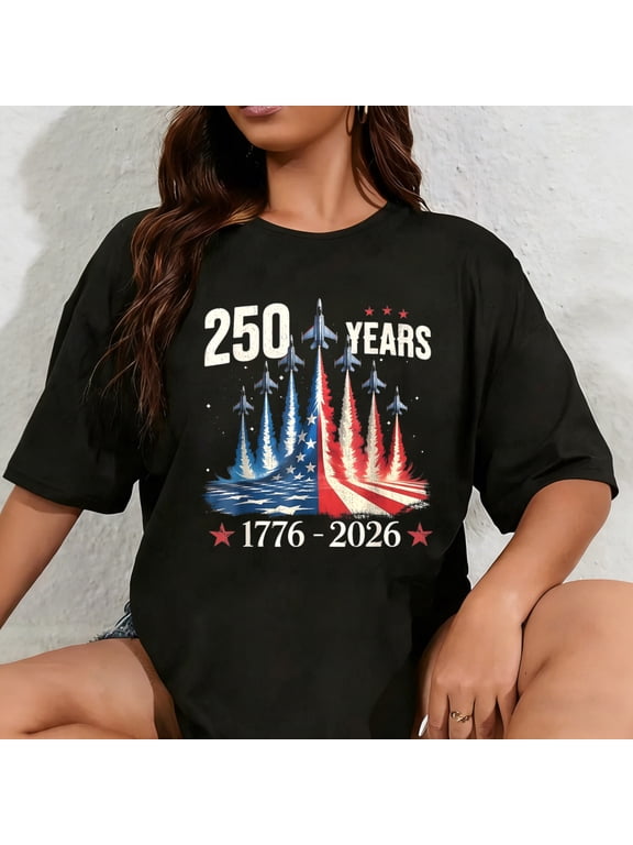 100% Cotton 250 Years 1776-2026 Fighter Jets USA Flag 250th Birthday T-Shirt