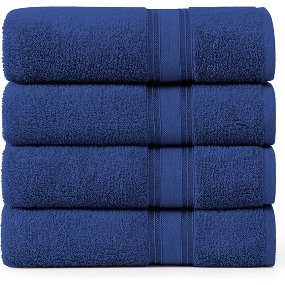 100% Cotton 4 Pack Bath Sheets Set (35"x66") - Zero Twist Cotton Extra Large Bath Towels Set - Quick Dry, Soft & Absorbent Oversized Towel Sets - Dorm Essentials for Boys - Navy Blue