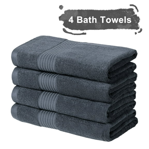100% Cotton 4-Pack Bath Towel Set, 55" x 28", Ultra Soft & Absorbent for Bathroom, Hotel and Gym, Dark Gray