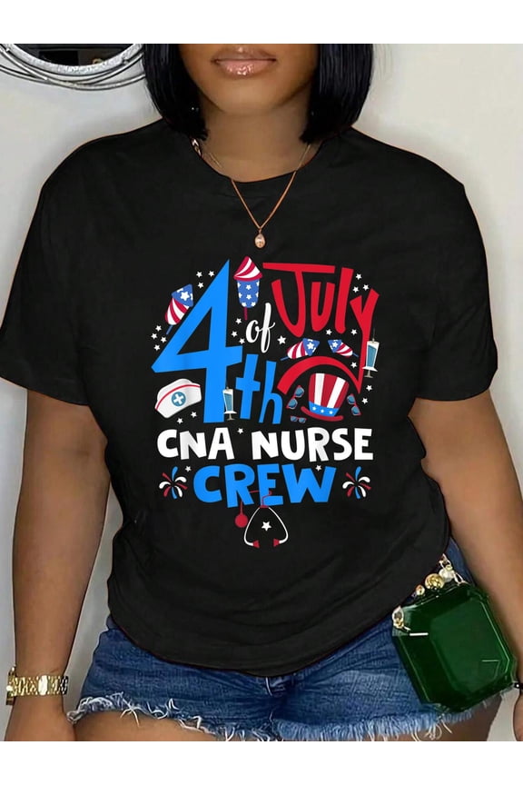 100% Cotton 4th of July CNA Nurse Crew Certified Nursing Assistants USA Women Men T-Shirt Women's Graphic Tee Casual Tops