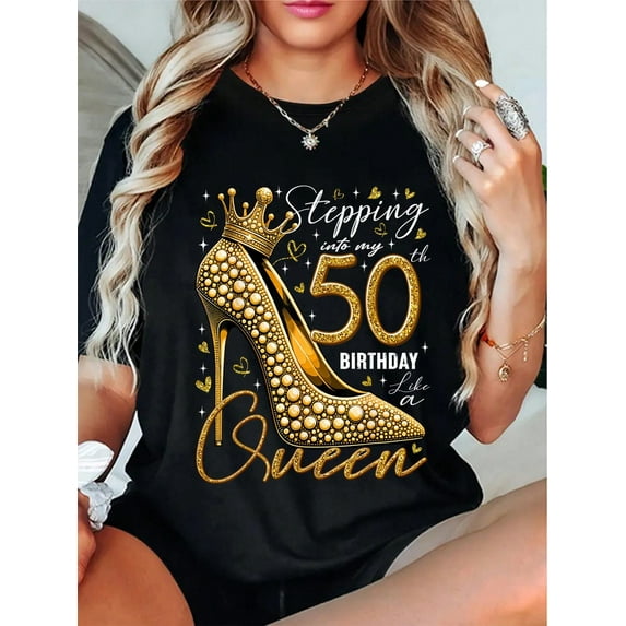 100% Cotton 50 Year Old Gifts High Heels Stepping Into My 50th Birthday T-Shirt