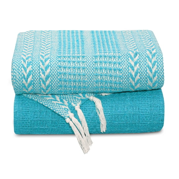 Cotton Hand Woven Soft Cozy Warm Lightweight Batik Throw Blanket for Couch | Sofa | Bed | 50’’x60’’ Inches (Set of 2)