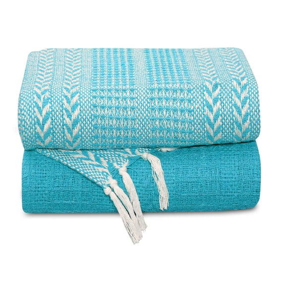 Cotton Hand Woven Soft Cozy Warm Lightweight Batik Throw Blanket for Couch | Sofa | Bed | 50’’x60’’ Inches (Set of 2)