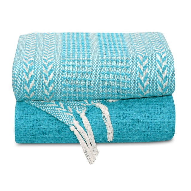 Cotton Hand Woven Soft Cozy Warm Lightweight Batik Throw Blanket for Couch | Sofa | Bed | 50’’x60’’ Inches (Set of 2)