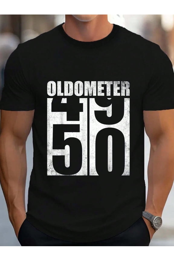 100% Cotton 50th Birthday Oldometer 49-50 Vintage Funny Gifts Men Women T-Shirt Women's Men's Graphic Tee Causal Tops