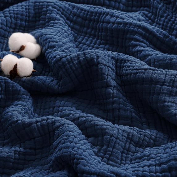 100% Cotton 6-Layer Muslin Queen Blanket, Navy Blue | Lightweight ...