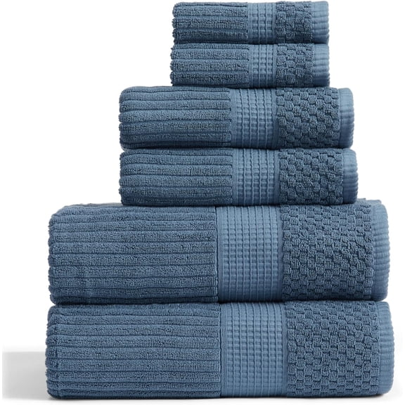 100% Cotton 6 Piece Bath Towel Set Absorbent Quick-Dry Textured Towels Oceanview