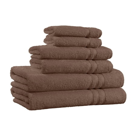 100% Cotton 6-Piece Towel Set - Absorbent and Fade Resistant Bath Towels Set (Brown)