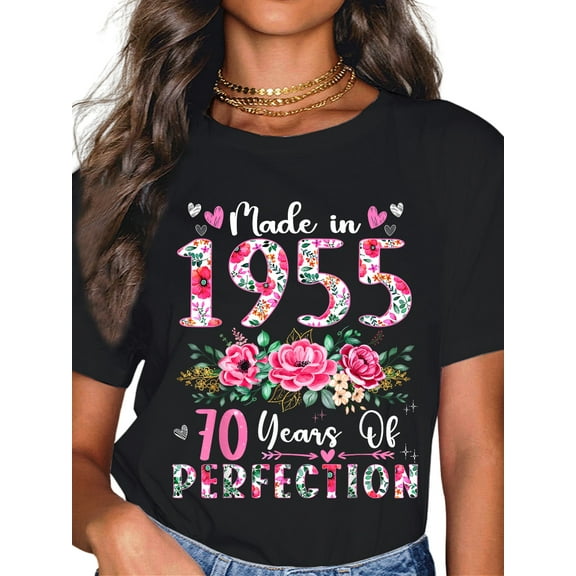 100% Cotton 70 Year Old Made In 1955 Floral 70th Birthday Women T-Shirt