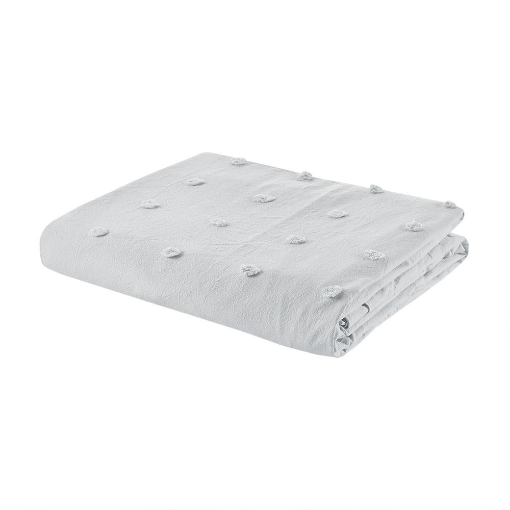 Blue Cotton 7-Piece Duvet Cover Set with Tufted Dots